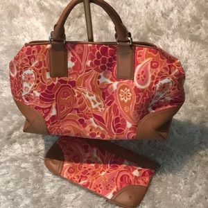 Canvas tote w/matching clutch; beautiful corals